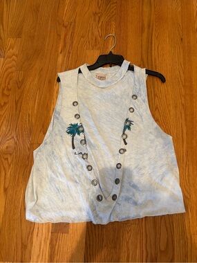 Furst Of A Kind Light Blue Palm Embroidered Muscle Tank